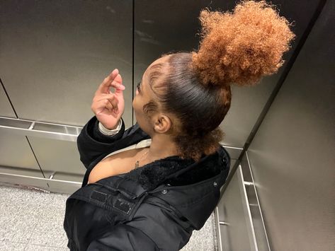 Baddie Top Knot Bun, Top Knot Bun With Dramatic Edges, Slick Top Bun Natural Hair, Curly Top Knot Bun Natural Hair, Cute Top Knot Buns, Top Bun Curly Hair, Natural Top Knot Bun, Top Knot Curly Hair, Top Knot Bun Curly Hair