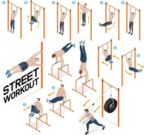 Street workout exercises. Vector illustrations. Workout Exercises At Home, Outdoor Gym Equipment, Yoga Logo Design, Fitness Wallpaper, Exercises At Home, Gym Room At Home, Fitness Icon, Workout Exercises, Gym Logo