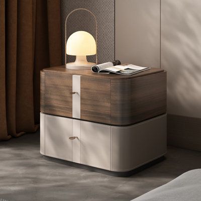 Hokku Designs Size: 16.54" H x 15.75" W x 15.75" D | Hokku Designs Montinique Solid Wood 2 - Drawer End Table brown / green / whiteWood | 16.54" H x 15.75" W x 15.75" D | Wayfair Luxury Side Tables Bedroom, Bed Side Table Ideas Modern, Side Tables Bedroom Modern Luxury, Side Tables Bedroom Modern, Bed Side Cabinet, Modern Luxury Bedroom Furniture, Luxury Side Table, Side Tables Bedroom, Cabinet Bed