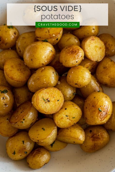 Sous Vide Potatoes Recipes, Butter Poached Potatoes, Poached Potatoes, Sous Vide Potatoes, Sous Vide Recipes Beef, Golden Potato Recipes, Joule Sous Vide, Root Vegetables Recipes, Sous Vide Pork