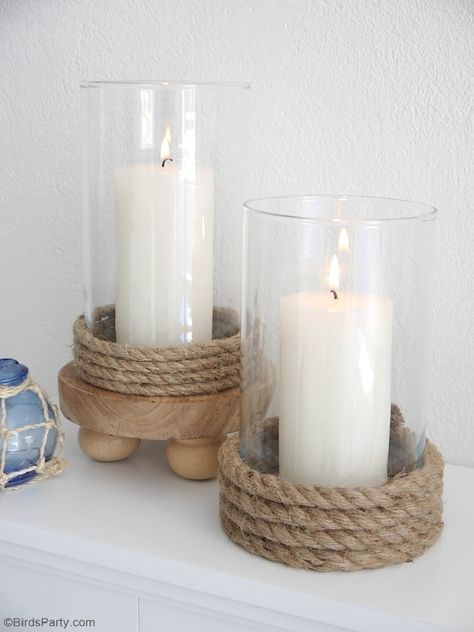 Rope Candle, Nautical Decor Diy, Diy Farmhouse Ideas, Diy Nautical, Diy Beach Decor, Beach Inspired Decor, Coastal Farmhouse Decor, Nautical Diy, Nautical Bathroom Decor