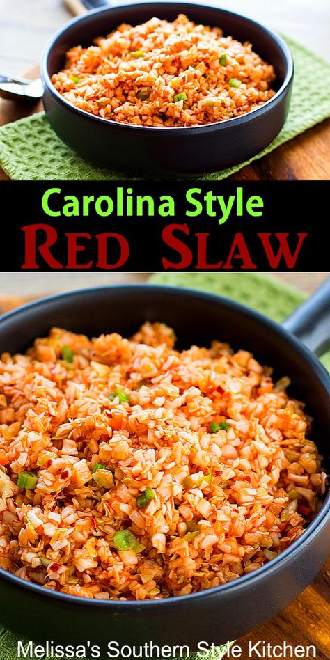 Vinegar Based Slaw, Bbq Slaw Recipe, Carolina Slaw Recipe, Red Slaw, Cabbage Dishes, Coleslaw Recipes, Pork Barbecue, Regional Recipes, Homemade Bar