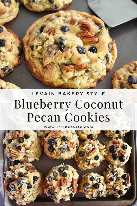 These Levain Bakery-style blueberry coconut pecan cookies are soft, chewy and are better than any Oatmeal Raisin cookie you’ll every try! They’ll be your new favorite coconut cookie! #BlueberryRecipes #BlueberryRecipesEasy #CoconutCookies #PecanCookies #CoconutCookiesRecipes #OatmealRaisinCookies #OatmealRaisinCookiesChewy #LevainCookieRecipe #OatmealCookies #OatmealCookiesChewy Blueberry Recipes Easy, Huge Cookies, Levain Cookie Recipe, Coconut Pecan Cookies, Levain Cookies, Coconut Cookie, Oatmeal Raisin Cookie, Coconut Cookies Recipes, Raisin Cookie