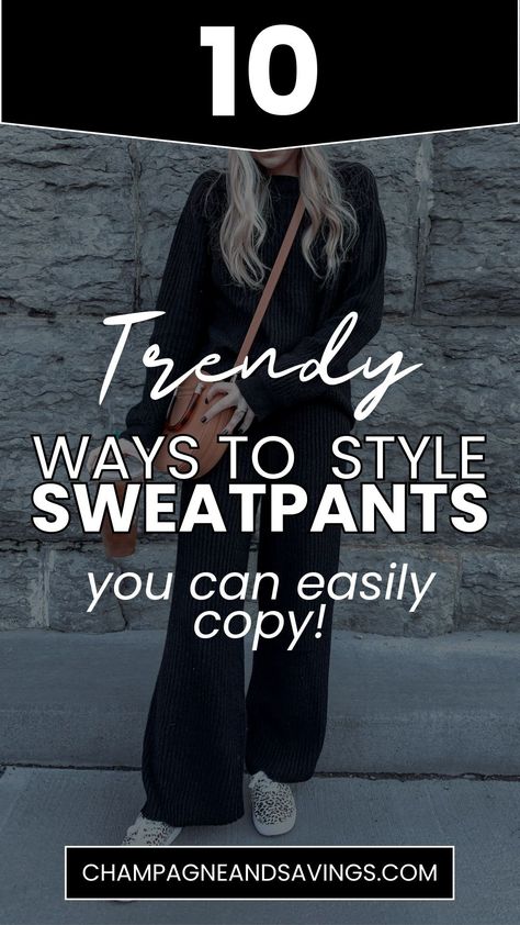 Wondering what to wear with sweatpants? Then you need these sweatpants outfit ideas perfect for women's fashion lovers! These comfy women's bottoms are the best way to rock an athleisure look or casual outfit on the go and I am sharing 10 ways to style them that are trendy and chic. Casual Sweat Pants Outfits, Oversized Sweatpants Outfit Plus Size, Sweatpants Party Outfit, Brown Sweatpants Outfits For School, Sweatpants Outfit Ideas Casual, Winter Shoes With Sweatpants, Sweatpants With Boots Outfits, Sweats With Boots, How To Make Sweats Look Cute