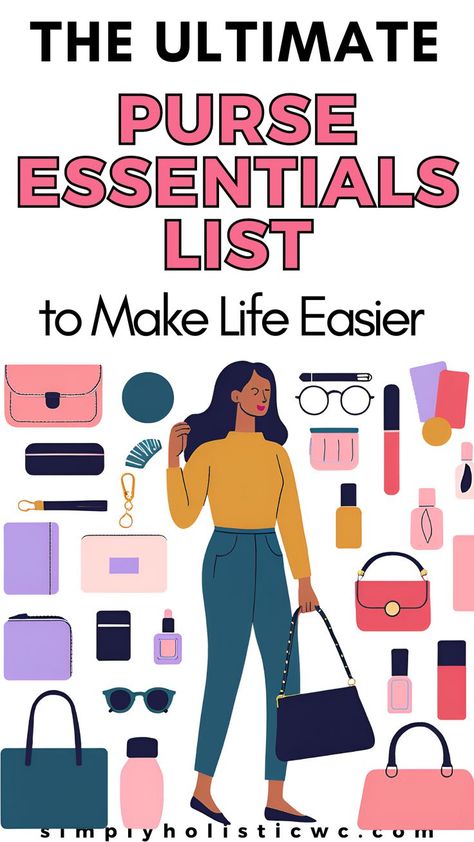 Woman with purse. 15 Everyday Bag Essentials to Simplify Your Life Purse Packing Ideas, Purse Checklist, Purse Packing, Purse Essentials List, List To Make, Packing Ideas, Purse Essentials, Handbag Essentials, Everyday Purse