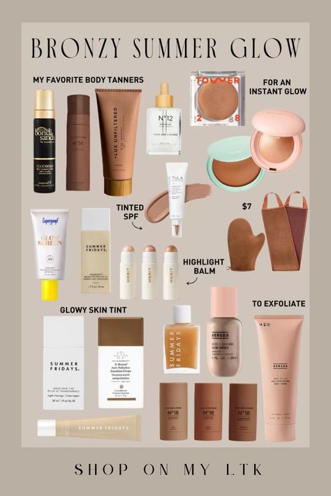 Glowy Skin Makeup Products, Sun Glow Makeup, Natural Glowy Makeup Products, Bronze Makeup Products, Glowing Skin Makeup Products, Sunkissed Makeup Products, Glowy Makeup Products Drugstore, Summer Make Up Products, Bronzy Glowy Makeup Summer Glow