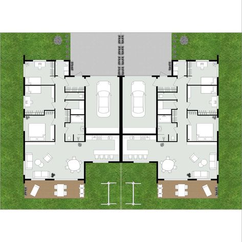 3D_Floorplans on Instagram: “2 semi detached houses 🏡🏡 Each has 3 bedrooms 🛏️🛏️🛏️, living room and kitchen, 🛋️📺🍽️, garage for 1 car 🚗, terrace 🌻🌳 2D and 3D floor plans.…” 3 Bedroom Semi Detached House Plans, Semi Detached House Design, Semi Detached House Plans, Bungalow House Floor Plans, Modern Bungalow House Plans, Architecture Design Process, 3d Floor Plans, Bungalow Floor Plans, Sims Houses