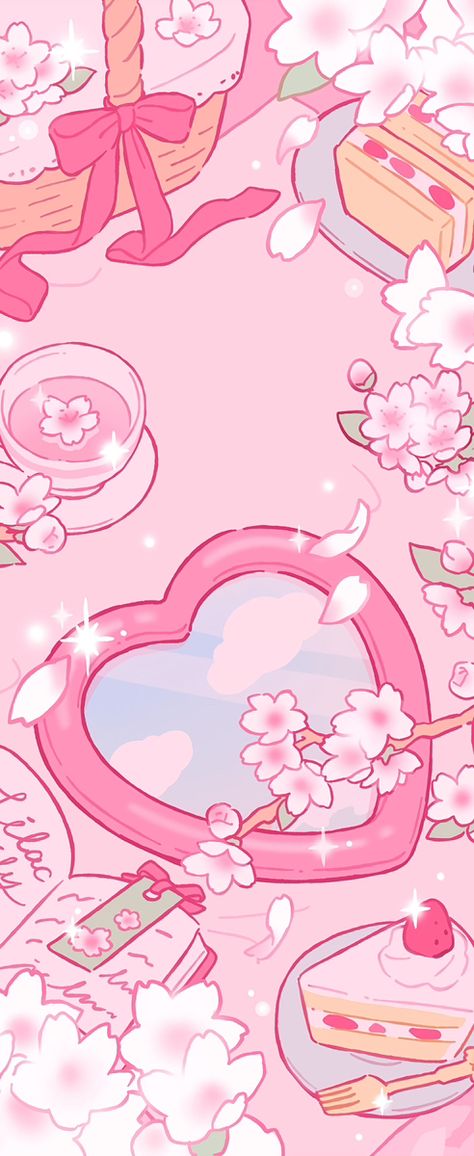 Background Wallpaper, Pink Wallpaper, Pink Background, Cake, Flowers, Pink, Kawaii