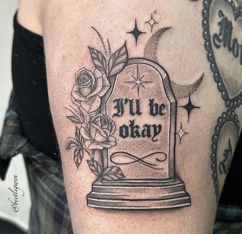 Cute Tombstone Tattoo, Gravestone Tattoo Simple, Tomb Stone Tattoo Design, Grave Tattoo Ideas, Tombstone Tattoo Ideas, Cemetery Tattoo Ideas, Oldest Daughter Tattoo, Grave Stone Tattoo Design, Perfectly Misaligned Tattoo