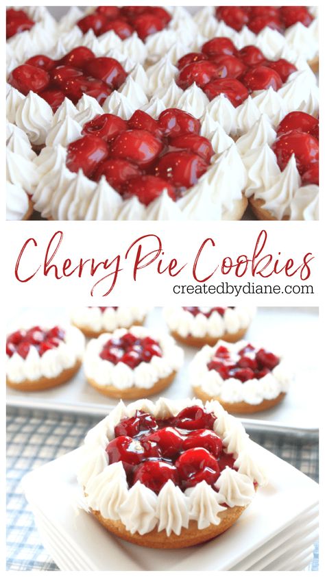 CHERRY PIE COOKIES createdbydiane.com Muffin Top Recipes, Cherry Pie Cookies, Deep Dish Cookie, Crumble Cookie Recipe, Cookie Bowls, Pie Cookies, Cherry Desserts, Fruit Toppings, Gourmet Cookies