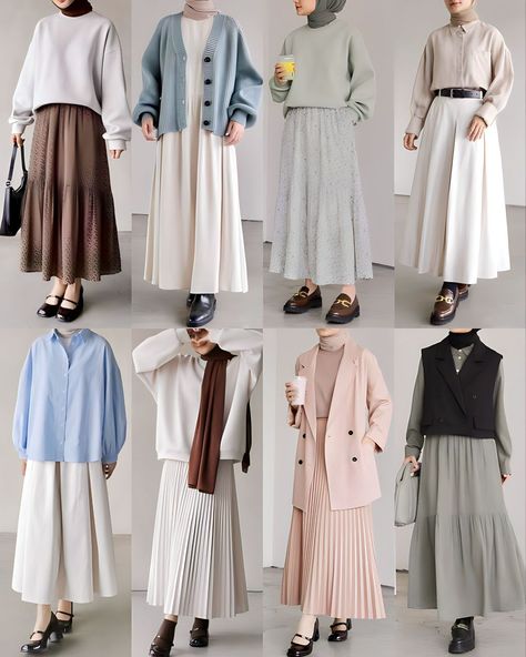 Modest Outfits With Hijab, Dress Panjang Hijab, Fashion Inspo Outfits Hijab, Outfit Kuliah Rok, Hijab Capsule Wardrobe, Modest Skirt Outfits Muslim, Outfit Dress Hijab, Corean Style Outfits, Muslimah Outfit Ideas