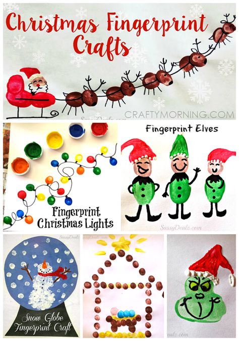 Adorable Christmas fingerprint crafts for kids to make! Thumbprint Art Christmas, Kindergarten Fingerprint Art, Christmas Finger Print Crafts, Thumbprint Christmas Art, Finger Print Christmas Ornaments, Christmas Finger Painting For Kids, Finger Print Crafts For Kids, Finger Print Christmas Cards, Finger Print Art Kids