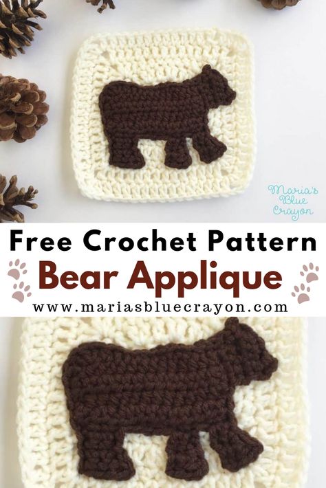 Crochet Bear Motif, Moose Granny Square Crochet, Crochet Polar Bear Applique, Crochet Moose Applique Free Pattern, Crochet Mountain Applique, Bear Crochet Square, Forest Granny Square, Crochet Woodland Animals Free Pattern, Bear Applique Pattern Free