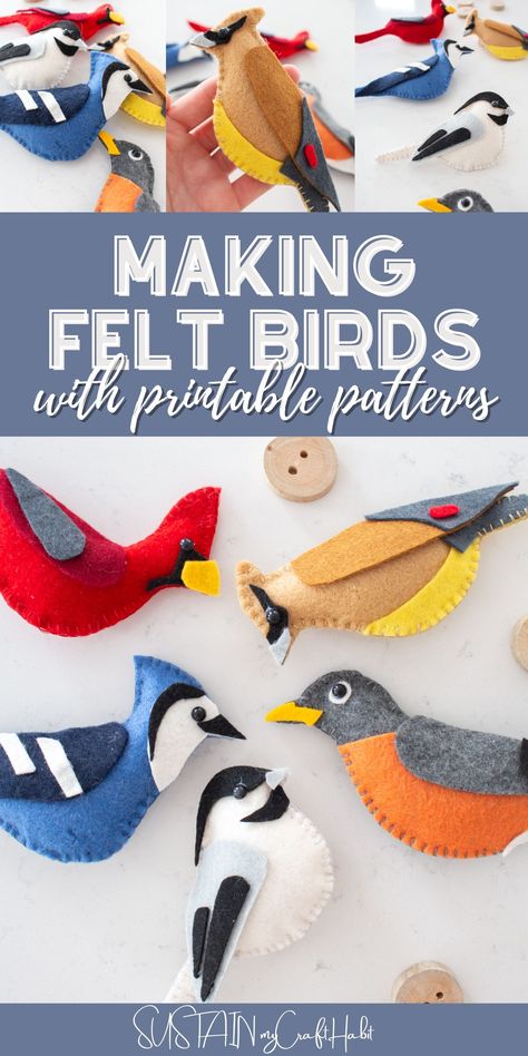 Free Bird Sewing Patterns, Patchwork, Felt Ornaments Animals, Make Birds Crafts, Sew Bird Pattern Free, Bird Ornaments Pattern, Diy Felt Birds, Bird Felt Pattern, Diy Felt Bird Ornaments