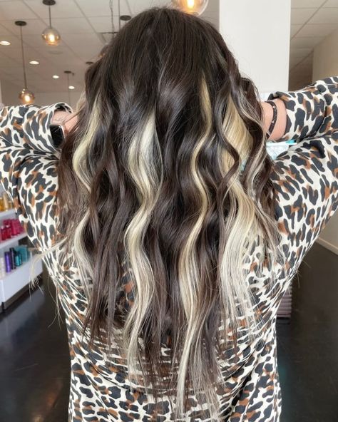 Brown Hair with Blonde Underlayer Blonde Underlayer, Blonde Peekaboo Highlights, Blonde Underneath, Natural Dark Hair, Peekaboo Hair Colors, Color Block Hair, Peekaboo Highlights, Highlights Ideas, Hair Color Underneath