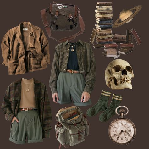 Gnomecore Outfit Men, Forest Acedamia Outfits, Woods Aesthetic Outfit, Goblin Core Male Outfits, Men’s Cottage Core Fashion, Goblincore Aesthetic Outfits Male, Paleontology Aesthetic Outfit, Forestcore Outfit Men, Homeless Outfit Aesthetic