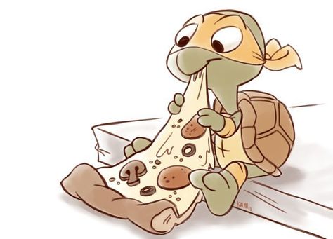 On The Ground, A Cartoon, Tortoise, Pizza, Pizzas