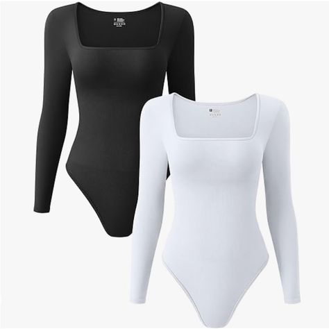 New Large White Oqq Long Sleeve Square Neck Bodysuit. White Only. Came In A Pack Of Two, But I Only Wanted To Keep The Black. Body Suits For Women, White Long Sleeve Bodysuit Outfit, Things I Want To Buy List, Long Sleeve Bodysuit Outfit, White Bodysuit Outfit, Neutral Bodysuit, Black And White Bodysuit, Black Long Sleeve Bodysuit, White Body Suit