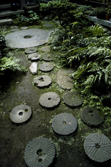 Sphères, Cercles, Ronds au Jardin - Cahier de styles - Compilation thématiques d'images et d'idées © Atelier de Paysage - JesuisauJardin.fr - Paris @ Jiyugaoka, Tokyo, Japan Plants, Tokyo, Japanese Style Garden, Outdoor Garden, Bird Bath, Stepping Stones, Flower Garden, Lush, Outdoor Decor