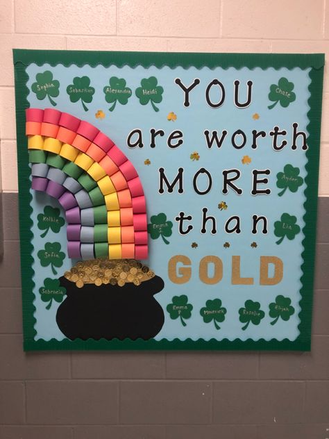 March Bulletin Board - St. Patrick’s Day March Bulletin Board, Holiday Bulletin Boards, Teacher Bulletin Boards, Spring Bulletin, Birthday Bulletin Boards, March Crafts, Birthday Bulletin, St Patricks Crafts, School Door Decorations