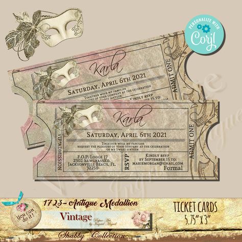 Invitation Card Design Diy, Masquerade Tickets, Xv Invitations Ideas, Bridgerton Masquerade, Quince Invitations Ideas, Debut Invitation Card, Ticket Design Ideas, Debut Invitation Ideas, Xv Invitations