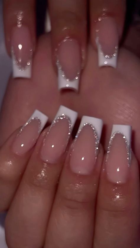 French Tip Nail Designs, Fancy Nails Designs, Girly Acrylic Nails, French Tip Acrylic Nails, Sparkly Nails, Pink Acrylic Nails, Homecoming Nails, Birthday Nails, Prom Nails