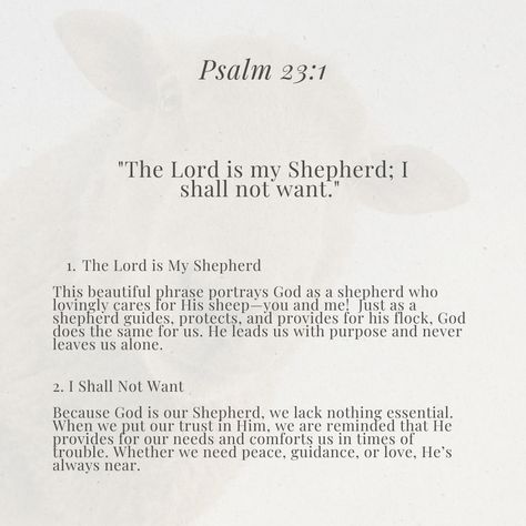 Today’s verse: #Psalm23:1 🙏 ‘The Lord is my shepherd; I shall not want.’ Let this promise guide you through your day. 🕊️ #DailyScripture #TrustInHim #FaithfulLiving #VerseOfTheDay I Shall Not Want, Psalm 23 1, The Lord Is My Shepherd, Troubled Times, Daily Scripture, Psalm 23, Verse Of The Day, Psalms, The Lord