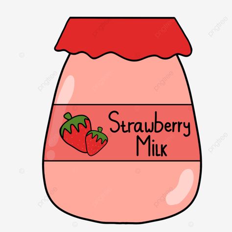 Bottle Png, Strawberry Drinks, Cute Strawberry, Flavored Drinks, Strawberry Milk, Coffee Milk, Cartoon Stickers, Healthy Juices, Video App