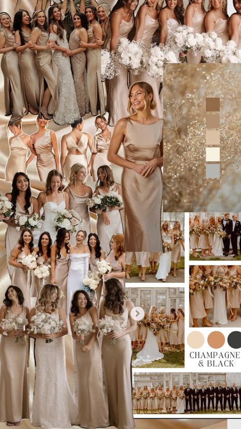 Champagne Brides Maids Dresses, Champagne Mix And Match Bridesmaid Dresses, Rustic Wedding Ideas Bridesmaid, Wedding Color Schemes With Champagne, Elegant Bridesmaid Dresses Champagne, Wedding Themes Champagne Color, Gold And Beige Wedding Decor, Bridesmaid Cream Dresses, Champagne Beige Wedding