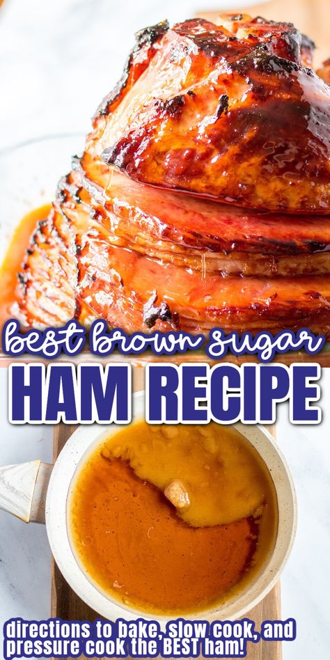 Learn how to cook a ham and how to make glaze for ham. This ham glaze recipe is the perfect Easter or Christmas ham with instructions for the crock pot, instant pot and oven. Bourbon Ham Crockpot, Arizona Recipes, Brown Sugar Ham Glaze, Bourbon Ham, Sugar Ham Glaze, Baked Spiral Ham, Brown Sugar Glazed Ham, Cooking Spiral Ham, Precooked Ham