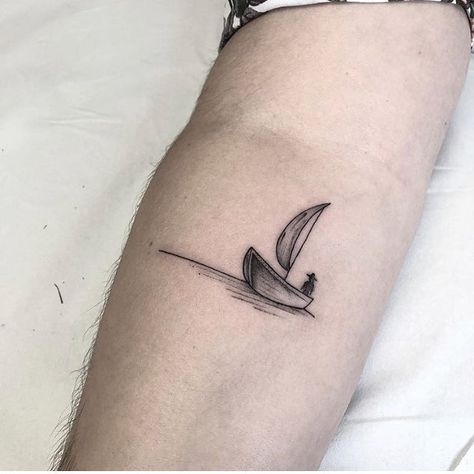 Tiny black and grey boat tattoo by Mirna Garcia Small Boat Tattoo, Sailing Tattoo, Seagull Tattoo, Seal Tattoo, Sailboat Tattoo, Boat Tattoo, Globe Tattoos, Tatuagem Masculina Pequena, Small Sailboats