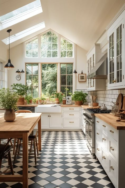 Large Modern Farmhouse Kitchen, Modern House With Character, Kitchen Inspo 2024, Row Home Interior Design, Kitchen Inspo Modern Farmhouse, Tiny Farmhouse Kitchen, Farmhouse Kitchen Floor, Kitchen With Character, Modern Victorian Kitchen