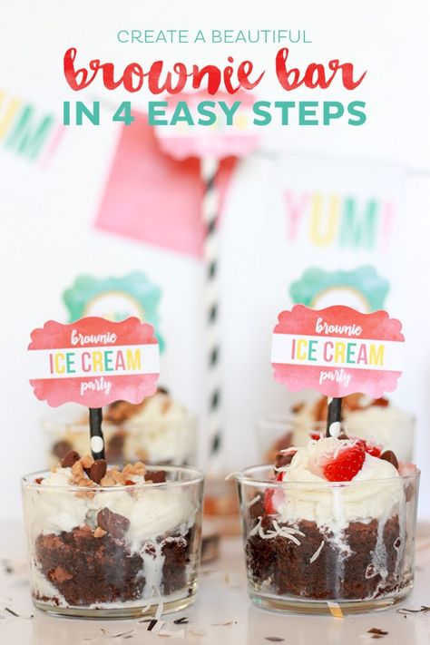 I'm a big fan of food bars. This one takes the cake...er, brownie. You can Create a Beautiful Brownie Bar in 4 Easy Steps! Bar Party Ideas, Root Beer Float Bar, Yogurt Parfait Bar, Parfait Bar, Oatmeal Bar, Party Food Bars, Fruit Buffet, Salsa Bar, Baked Potato Bar