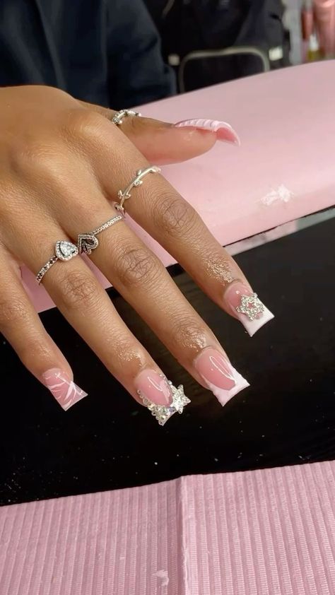 There's a new beauty trend taking over Instagram and it's absolutely stunning. Say hello to "quartz nails". Flared Nails Acrylics, Graduation Nails Acrylic 2024, Slight Duck Nails, Duck French Tip Nails, Cute Nails With Charms, White Junk Nails, White Duck Nails, Short Duck Nails Acrylic, Nail Ideas Black Women