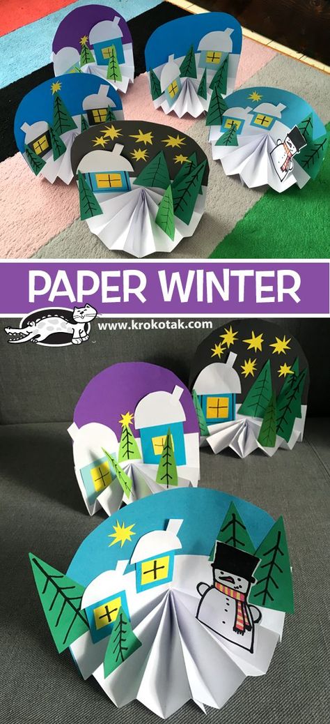 Fun Paper Craft for those indoor cold days! Winter Art Lesson, Winter Paper, Winter Art Projects, Winter Crafts For Kids, Christmas Tree Cards, Winter Art, Winter Kids, Christmas Crafts For Kids, Winter Crafts