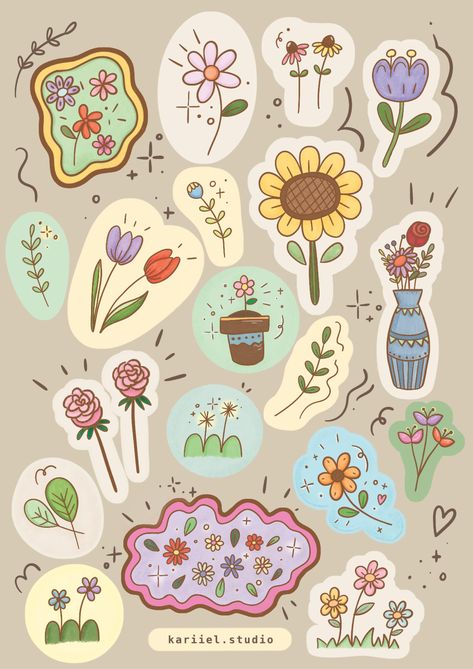 Printable Doodles Stickers, Doodle Art Journals Cute, Cute Stickers For Scrapbook, Good Note Stickers Png, Notes Stickers Printable, Cute Sticker Ideas To Draw, Stickers To Print Out, Flowers Stickers Printable, Cool Stickers Printable