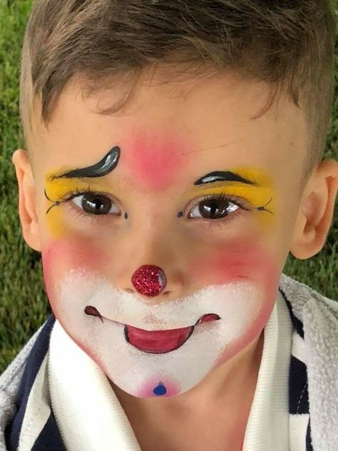 Circus Theme Face Painting, Cute Clown Makeup For Kids, Cute Clown Face Paint, Kid Clown Makeup, Kids Clown Makeup, Circus Face Paint, Clown Face Makeup, Face Painting Images, Karneval Diy