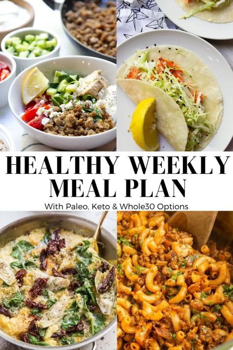 Healthy Weekly Meal Plan - Week 30 - The Roasted Root Salmon Tacos Recipe, Baked Boneless Chicken Thighs, Healthy Weekly Meal Plan, Printable Grocery List, Healthy Meal Plan, Easy Chicken Thigh Recipes, Recipe Cover, Paleo Pumpkin, Homemade Hamburgers