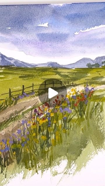 Artist/ teacher/ illustrator on Instagram: "Easy watercolor Spring landscape is up in my YouTube channel. If you’re just starting out this is perfect for you!!click the link in my profile to watch! Happy Painting’ . . . , . , #watercolor #watercolor_on_paper #watercolor_galery #artoftheday #watercolorartist #reel #carveouttimeforart #paintingprocess" Watercolor Scenery Painting, Watercolor Landscape Tutorial, Landscape Tutorial, Easy Landscape Paintings, Watercolor Scenery, Watercolor Art Landscape, Landscape Painting Tutorial, Happy Painting, Watercolor Spring