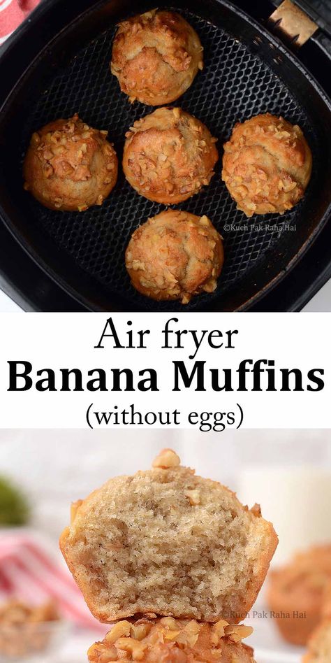 Banana Muffin Air Fryer, Air Fryer Lunch Recipes Healthy, Airfryer Banana Muffins, Airfryer Cupcakes, Banana Muffins No Egg, No Egg Muffins, Muffins In Air Fryer, Air Fryer Banana Muffins, Air Fryer Cupcakes