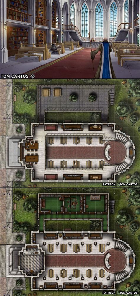 Wizard School Battlemap, Dnd Library Art, Dnd Mansion Map, Dnd Library Map, Library Battlemap, Dnd Library, Wizard Study, Dnd Buildings, Rpg City