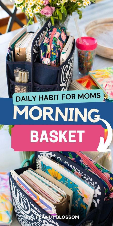 Morning Basket Habit for Happier Days Morning Basket For Adults, Mom Morning Basket, Bible Study Caddy, Morning Basket Ideas Toddlers, Morning Basket Ideas, Bible Basket, Bible Study Basket, Morning Basket, Morning Basket Planner Printable