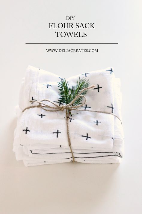 DIY Flour Sack Towels // Delia Creates Flour Sack Towels Crafts, Diy Flour, Kitchen Towels Diy, Towel Ideas, Tea Towels Diy, Flour Sack Dish Towels, Diy Towels, Flour Sack Kitchen Towels, Tattoo Trend