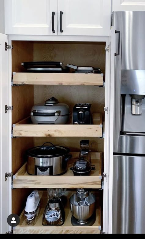 Kitchen Tools Storage, Kitchen Rice Cooker Storage, Dry Pantry, Kitchen Tupperware Organization, Pantry Must Haves, Kitchen Must Haves When Building, Small Appliance Storage Ideas, Pantry Cupboard Designs, My Kitchen Rules