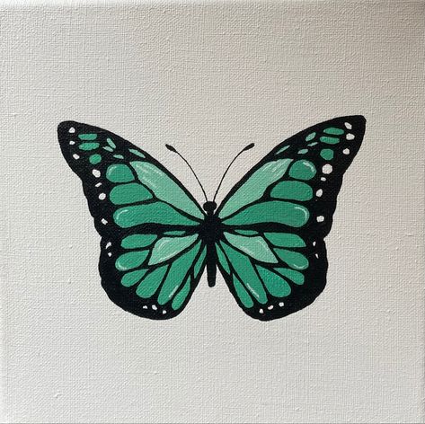 Green Butterfly Painting On Canvas, Butterfly Drawing Acrylic, Green Butterfly Painting, Mariposas Aesthetic, Mint Green Butterfly, Butterfly Painting On Canvas, Butterfly Acrylic Painting, Easy Butterfly Drawing, Butterfly Sketch