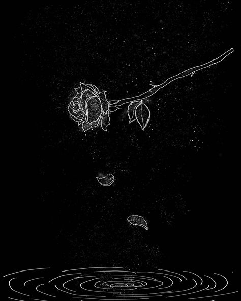 Falling Dream Art, Falling Wallpaper Aesthetic, Falling Flowers Drawing, Burning Rose Drawing, Rose Wallpaper Drawing, Black Water Aesthetic, Rose With Petals Falling, Rose Falling, Falling Into Darkness