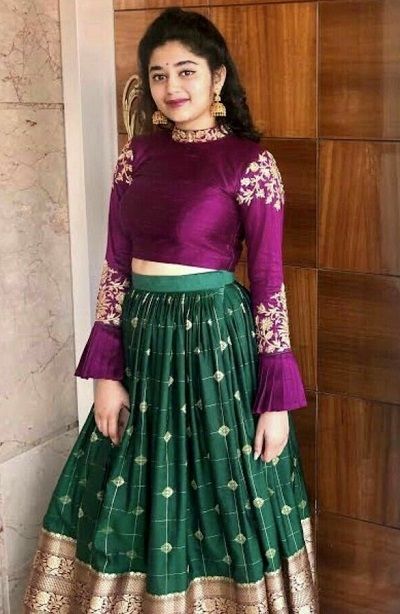 50 Latest Lehenga Blouse Designs to Try in 2021 Lehenga Saree Design, Long Gown Design, Lehnga Dress, Girls Frock Design, Long Gown Dress, Half Saree Designs, Long Dress Design, Blouse Designs Silk, Indian Gowns Dresses