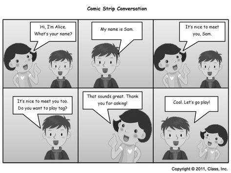 Comic Strip Conversations Comic Strip Conversations, Comic Strip About School, Two Kinds Comic, Comic Strip About Communication, Comic Strip Template With Pictures, Anime Conversation, Easy Comics, Easy Comics Strips, Comic Conversation