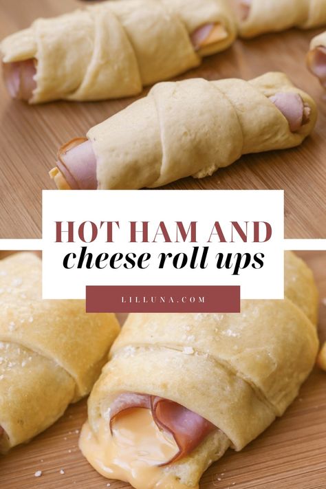 Crazy quick and easy hot ham and cheese roll ups require only 3 ingredients and are ready in minutes. Just be sure you make extras!! #hothamandcheeserollups #hamandcheese #rollups #hothamandcheese #easydinner Ham And Cheese Crescent Rolls, Ham And Cheese Rolls, Hot Ham And Cheese, Ham Roll Ups, Cheese Roll Ups, Ham And Cheese Roll Ups, Creamy Pasta Bake, Cheesy Ham, Cheese Roll