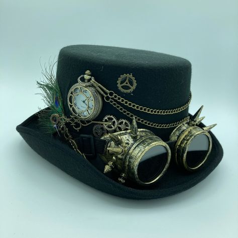 Classic Steampunk Hat Steampunk Fashion For Men, Steampunk Top Hat Mens, Steampunk Hat Ideas, Steam Punk Hats Woman, Victorian Steampunk Men, Steampunk Hats Mens, Steam Punk Hats, Steampunk Headpiece, Steampunk Suit